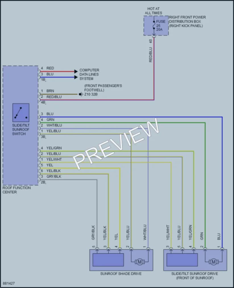 2024 BMW 330e Power Top Sunroof wiring diagram preview