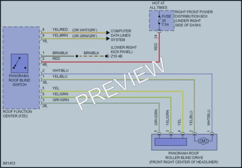 2024 BMW 540i Power Top Sunroof wiring diagram preview