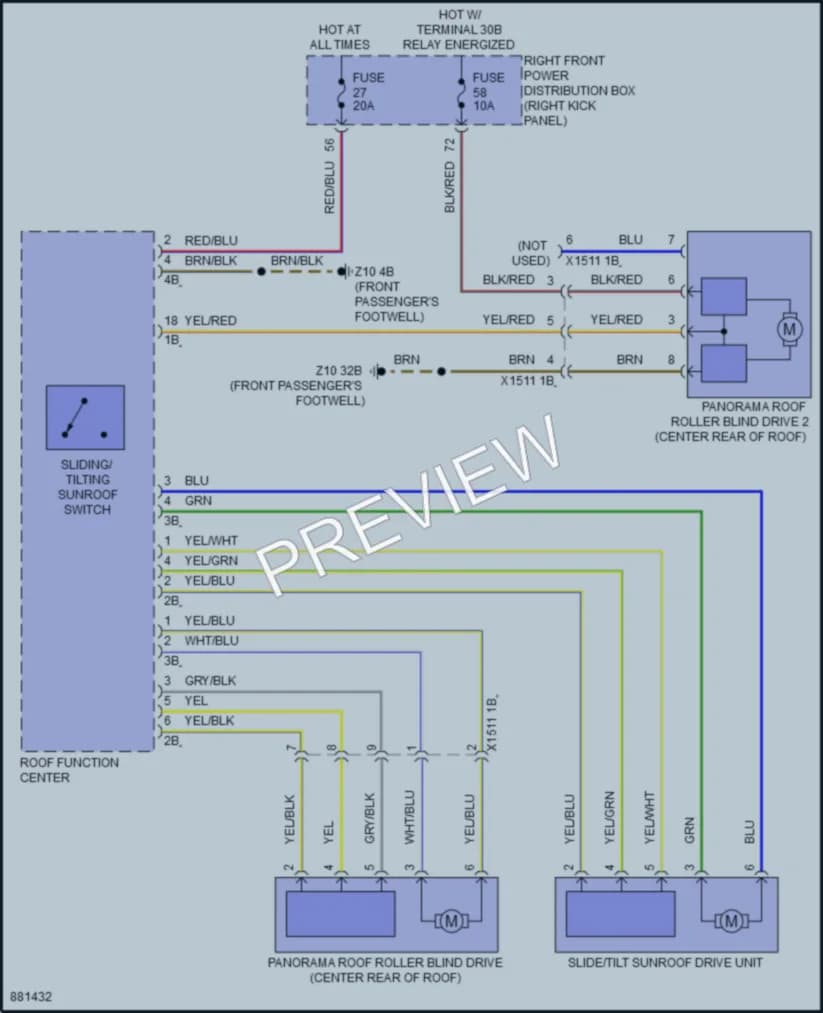 2024 BMW 840iGranCoupe Power Top Sunroof wiring diagram preview