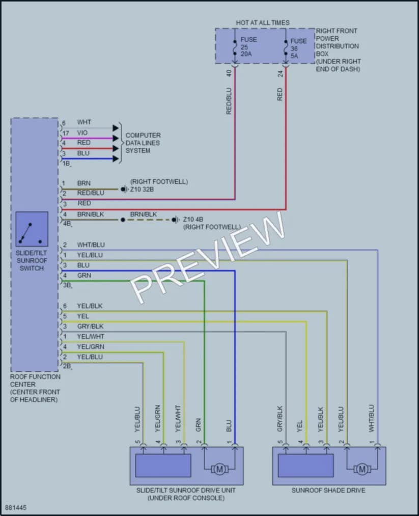 2024 BMW M4 Power Top Sunroof wiring diagram preview