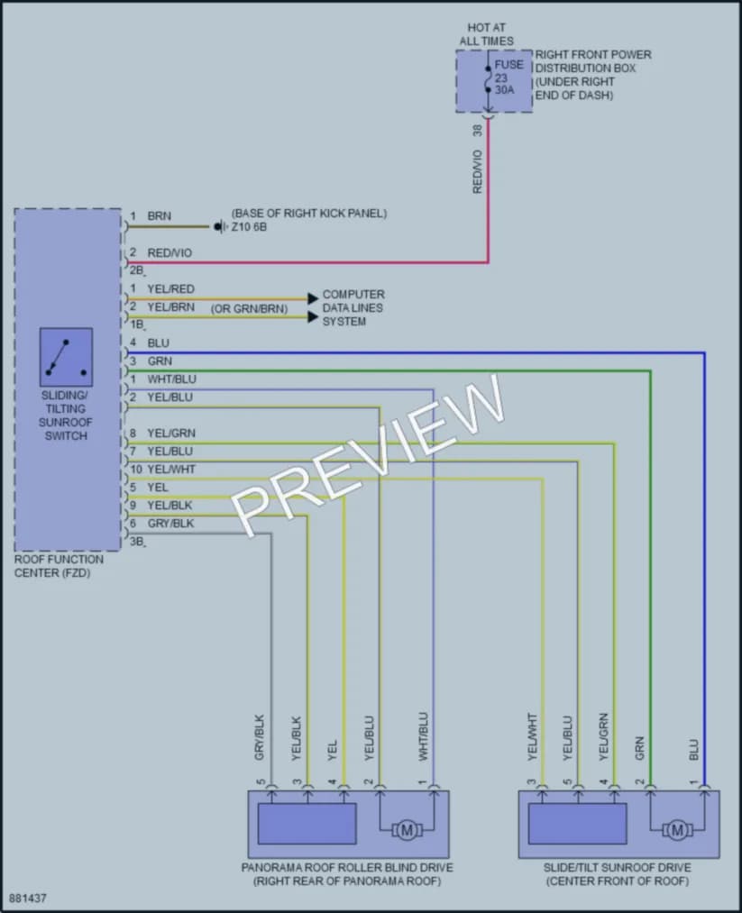2024 BMW X1SAV Power Top Sunroof wiring diagram preview
