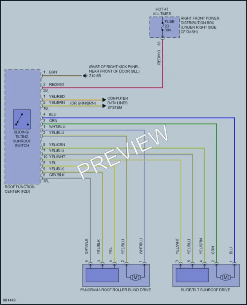 2024 BMW X2 Power Top Sunroof wiring diagram preview