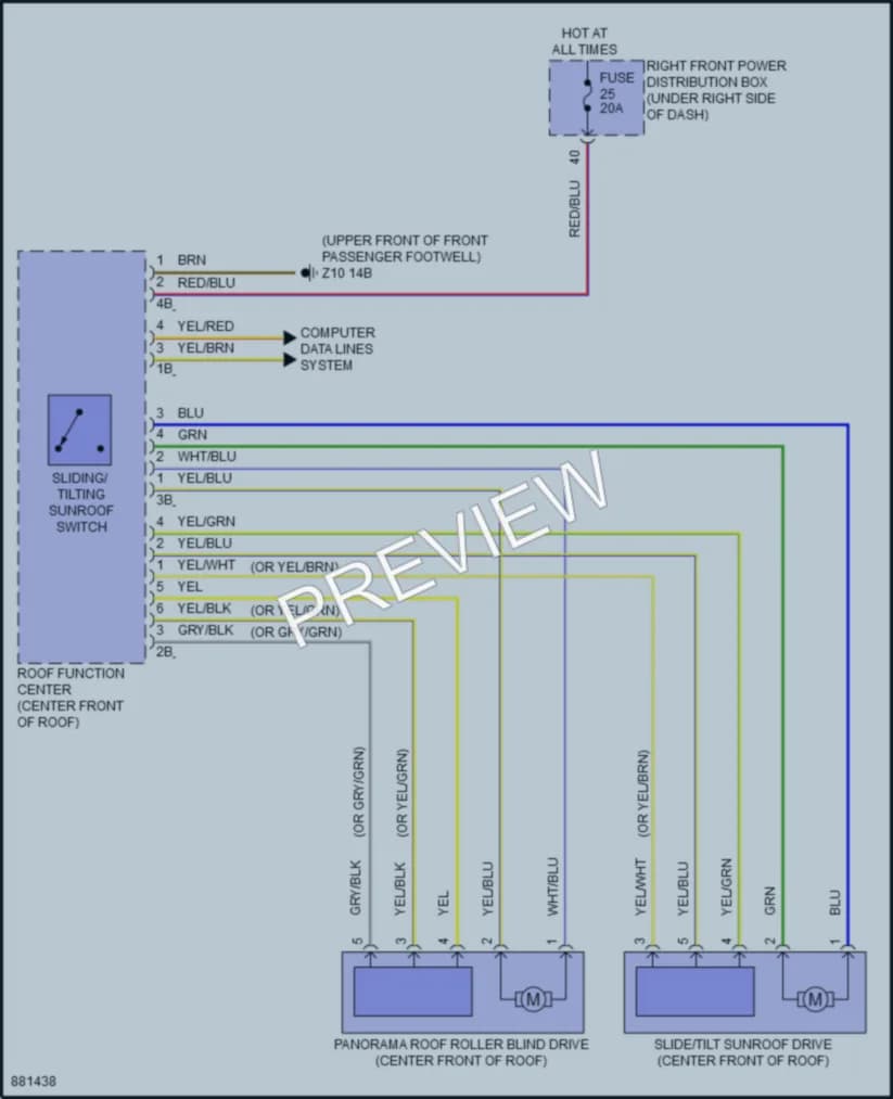2024 BMW X3M Power Top Sunroof wiring diagram preview