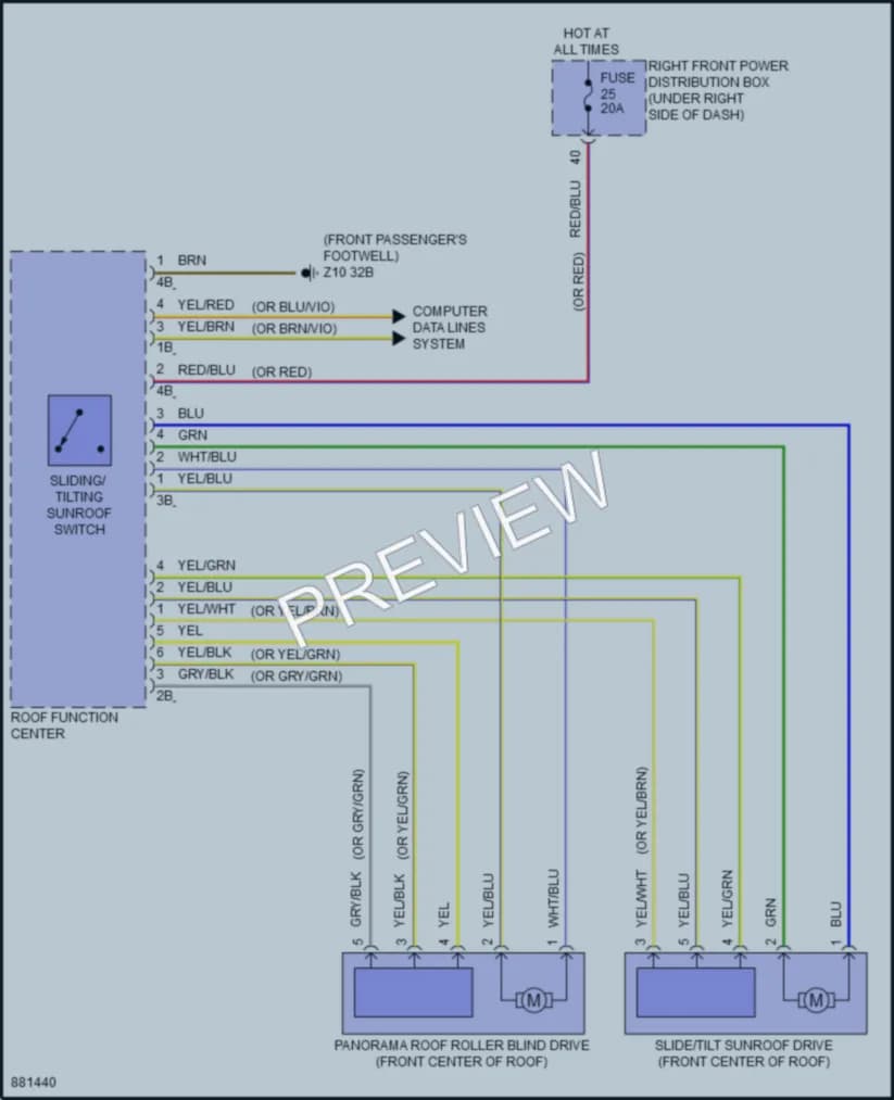 2024 BMW X5 Power Top Sunroof wiring diagram preview