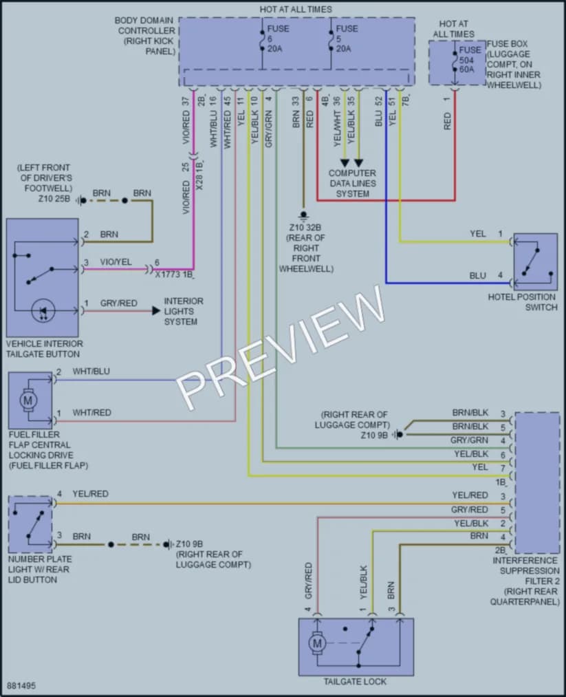 2024 BMW Z4 Trunk Tailgate Fuel Door wiring diagram preview