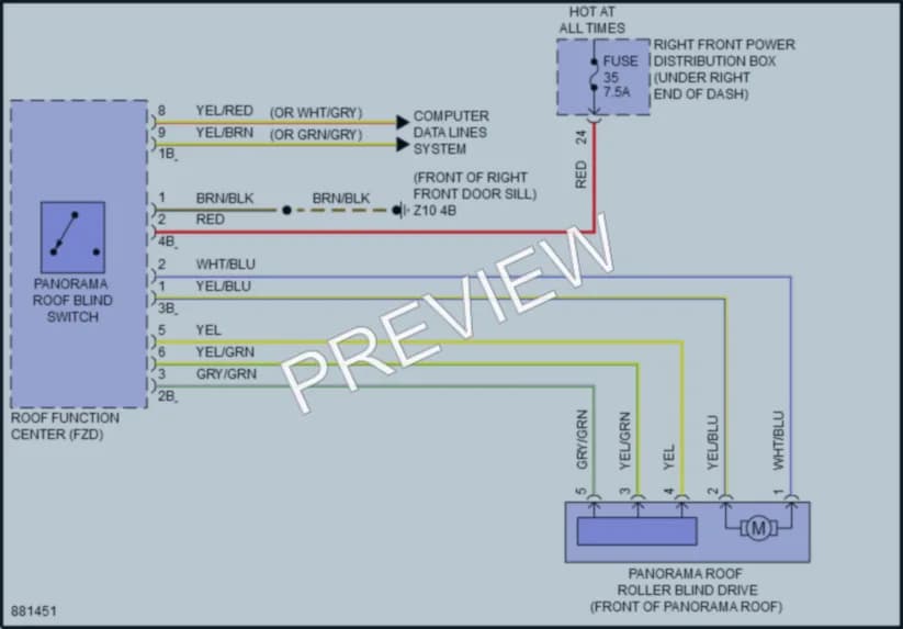 2024 BMW i5 Power Top Sunroof wiring diagram preview