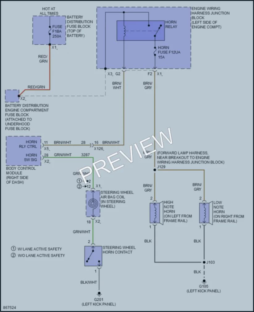 2024 Cadillac CT4 Horn wiring diagram preview