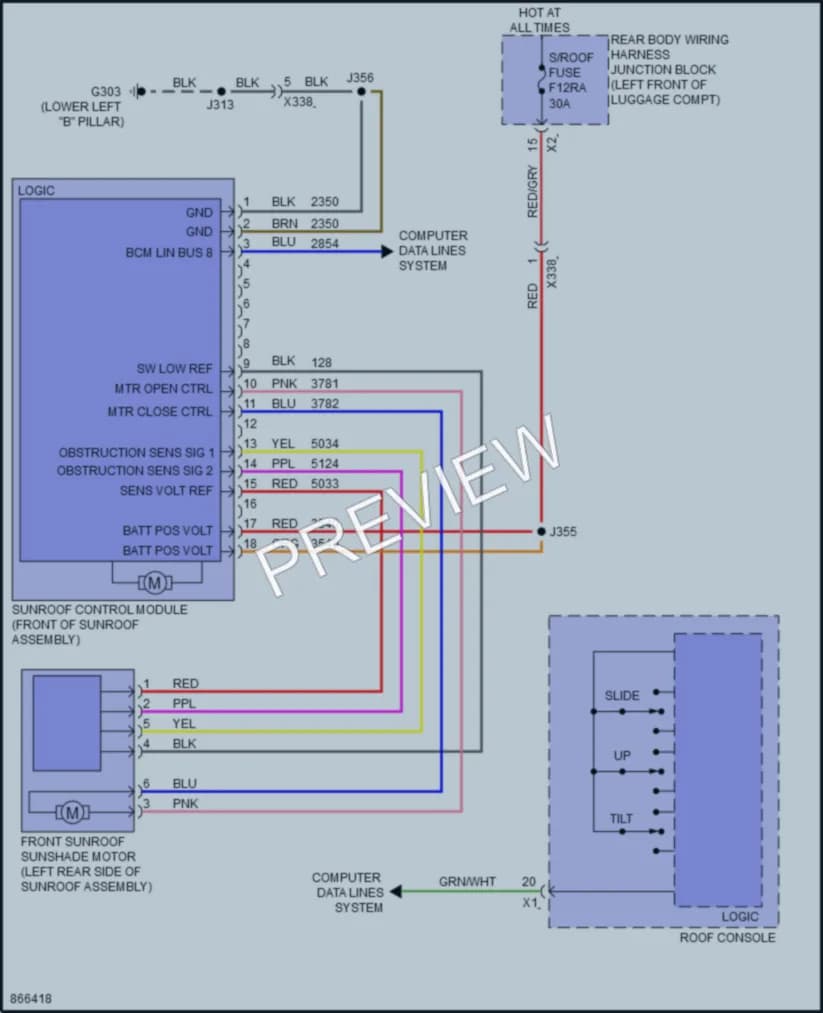 2024 Cadillac CT5 Power Top Sunroof wiring diagram preview
