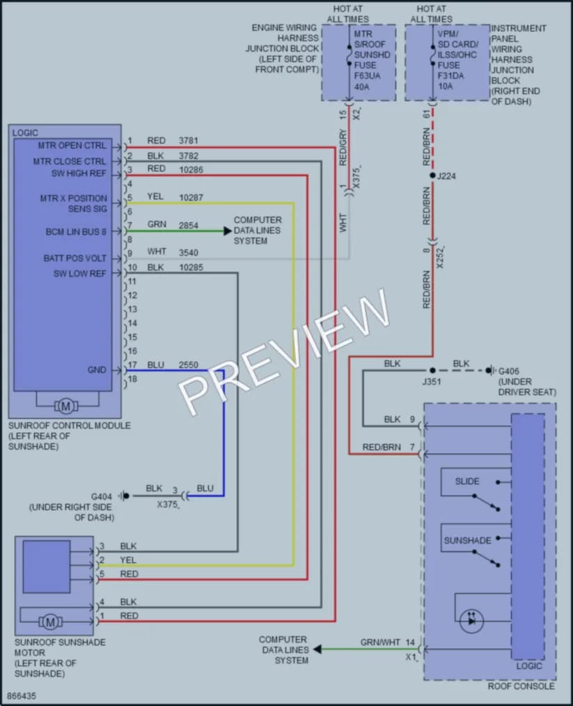 2024 Cadillac Lyriq Power Top Sunroof wiring diagram preview