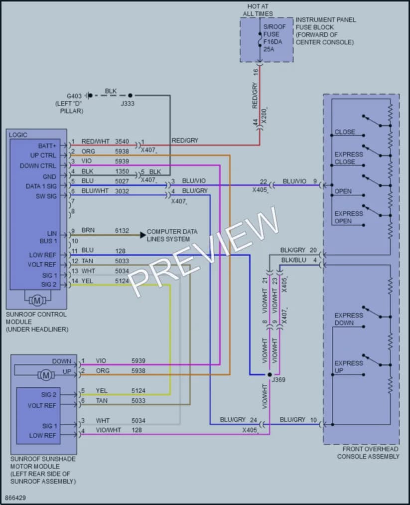 2024 Cadillac XT6 Power Top Sunroof wiring diagram preview