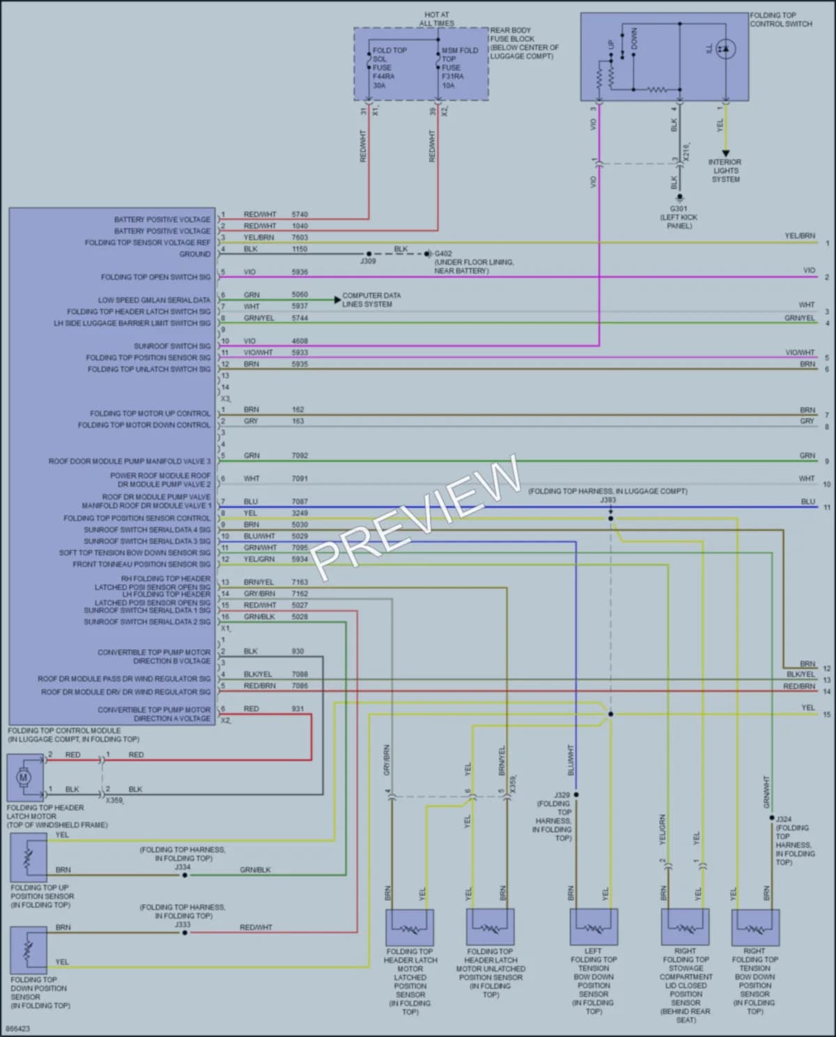 2024 Chevrolet Camaro Power Top Sunroof wiring diagram preview
