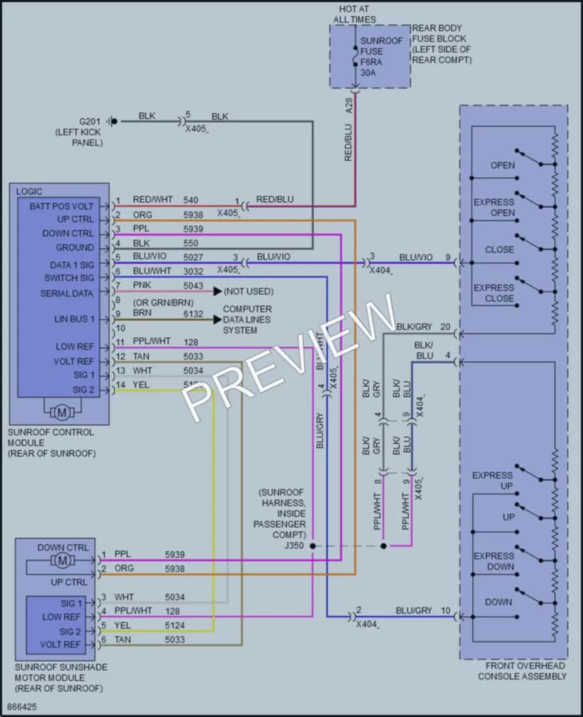 2024 Chevrolet Equinox Power Top Sunroof wiring diagram preview