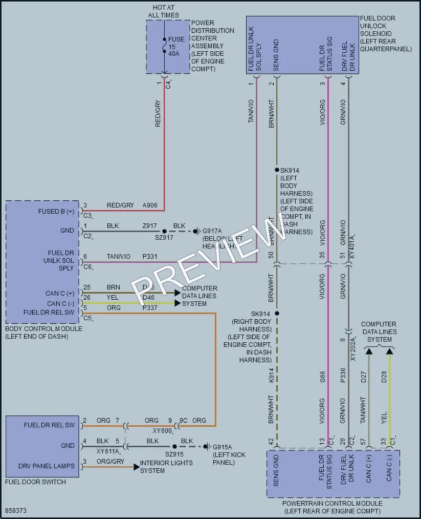 2024 Chrysler PacificaHybrid Trunk Tailgate Fuel Door wiring diagram preview