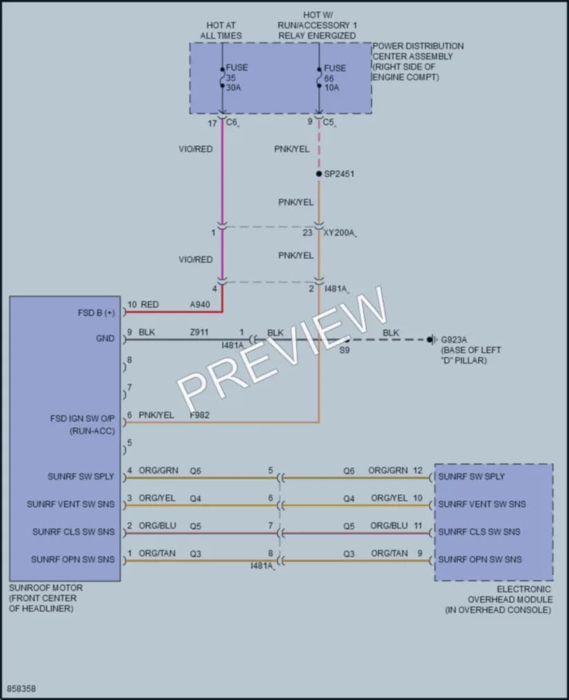 2024 Dodge Durango Power Top Sunroof wiring diagram preview