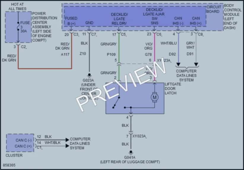 2024 Dodge HornetPlugIn Trunk Tailgate Fuel Door wiring diagram preview