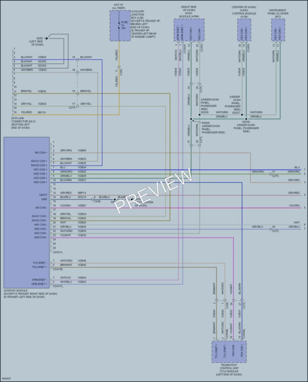 2024 Ford 350ETransit Computer Data Lines wiring diagram preview