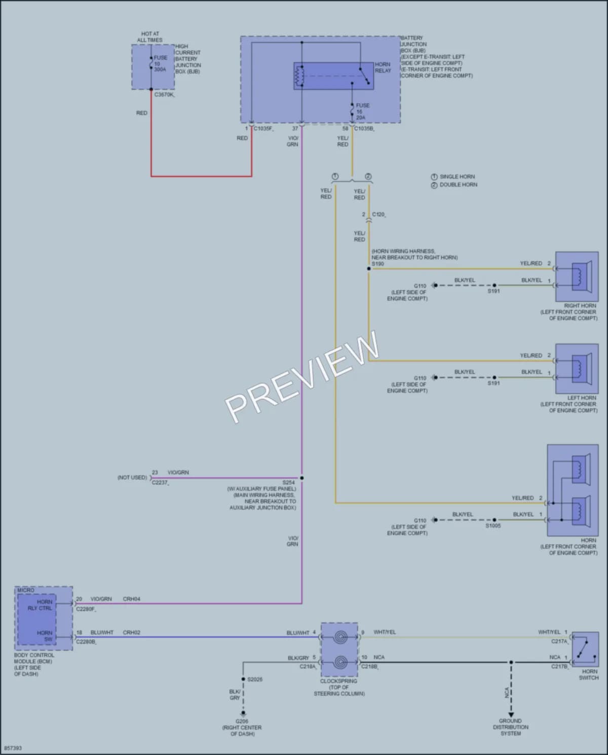 2024 Ford 350ETransit Horn wiring diagram preview