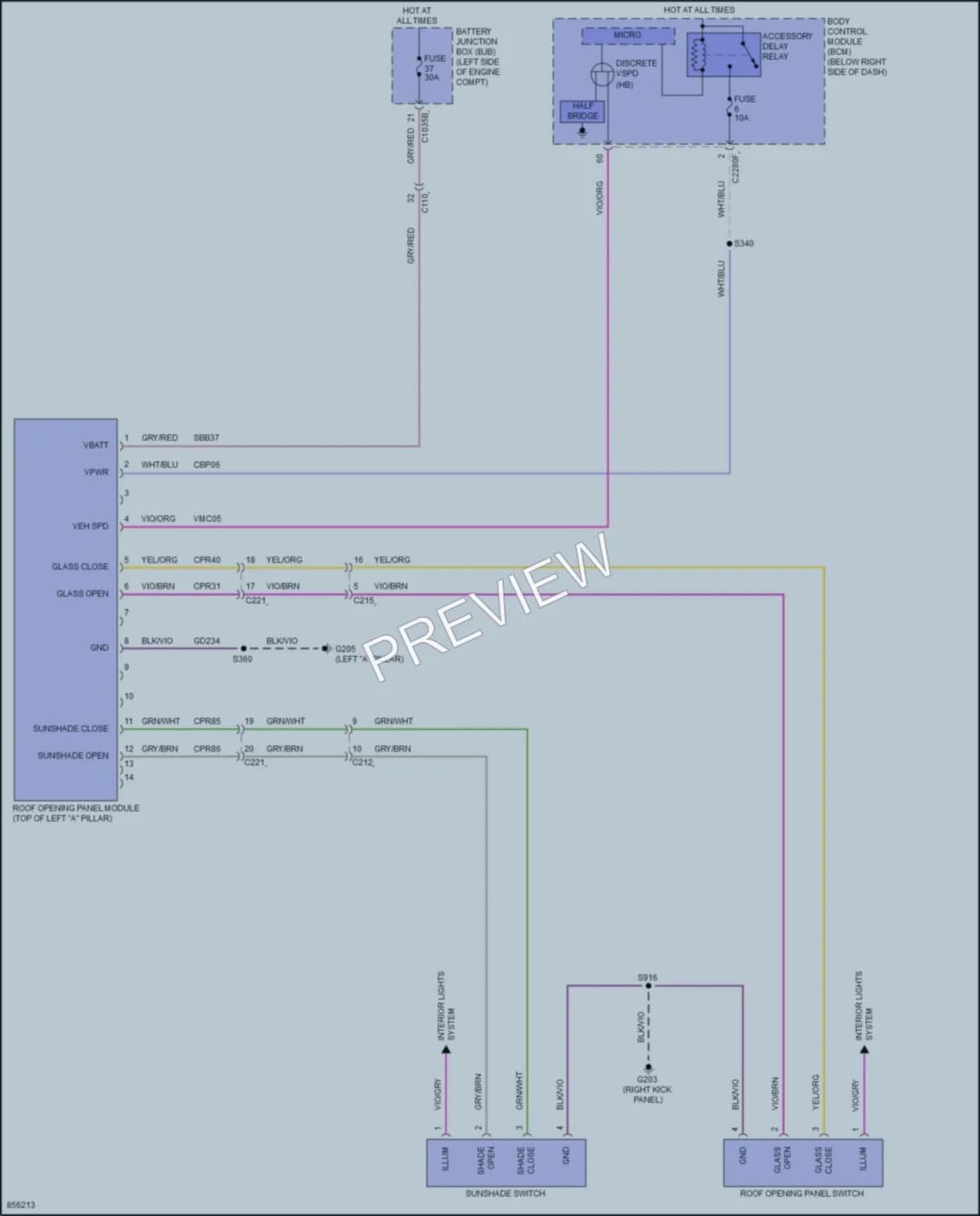 2024 Ford BroncoSport Power Top Sunroof wiring diagram preview