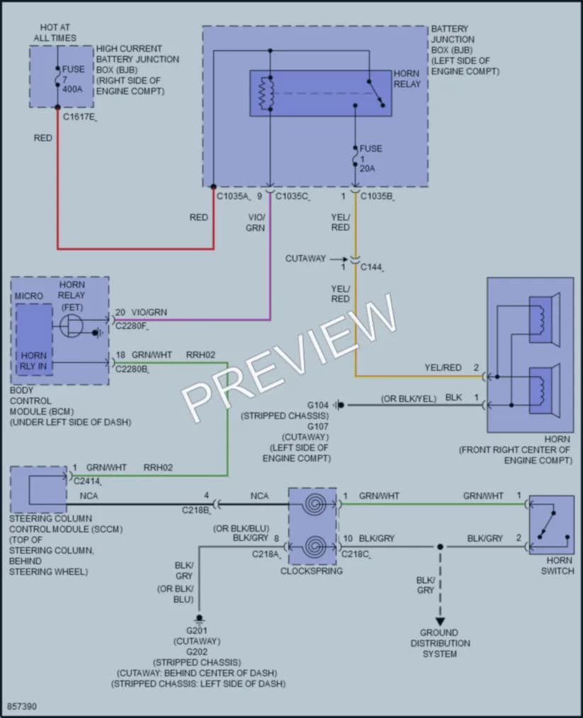 2024 Ford E350Econoline Horn wiring diagram preview