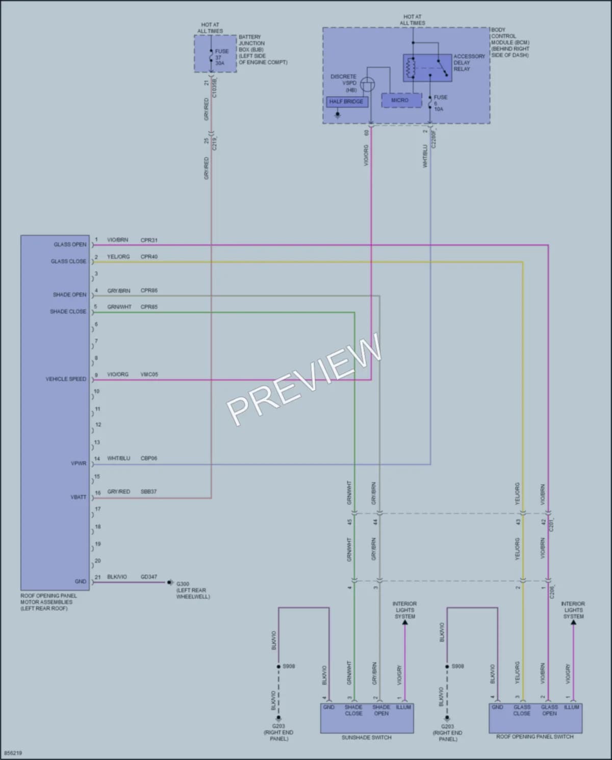 2024 Ford EscapePlugIn Power Top Sunroof wiring diagram preview