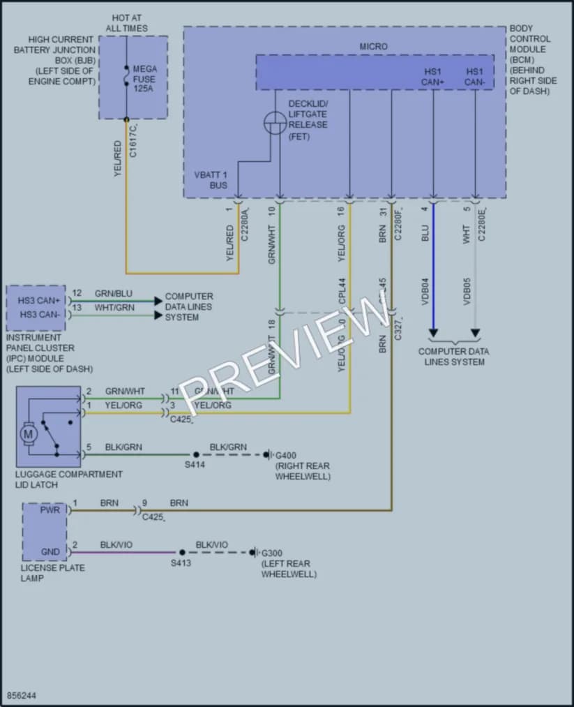 2024 Ford EscapePlugIn Trunk Tailgate Fuel Door wiring diagram preview