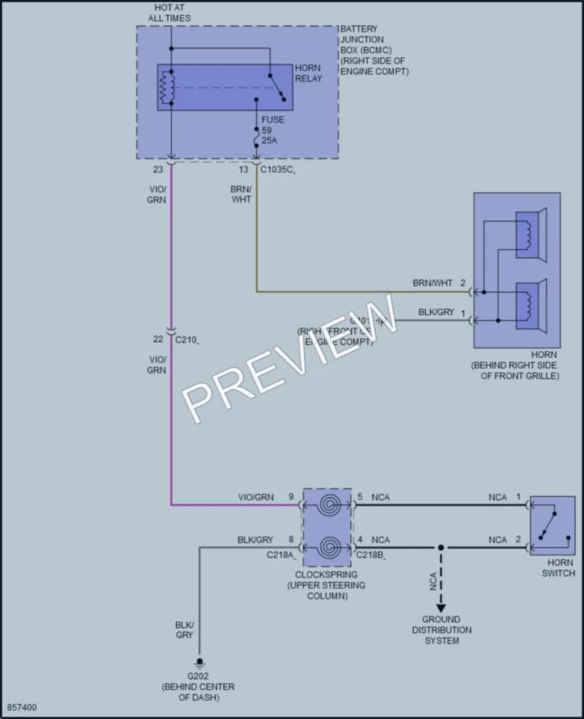 2024 Ford F150Hybrid Horn wiring diagram preview