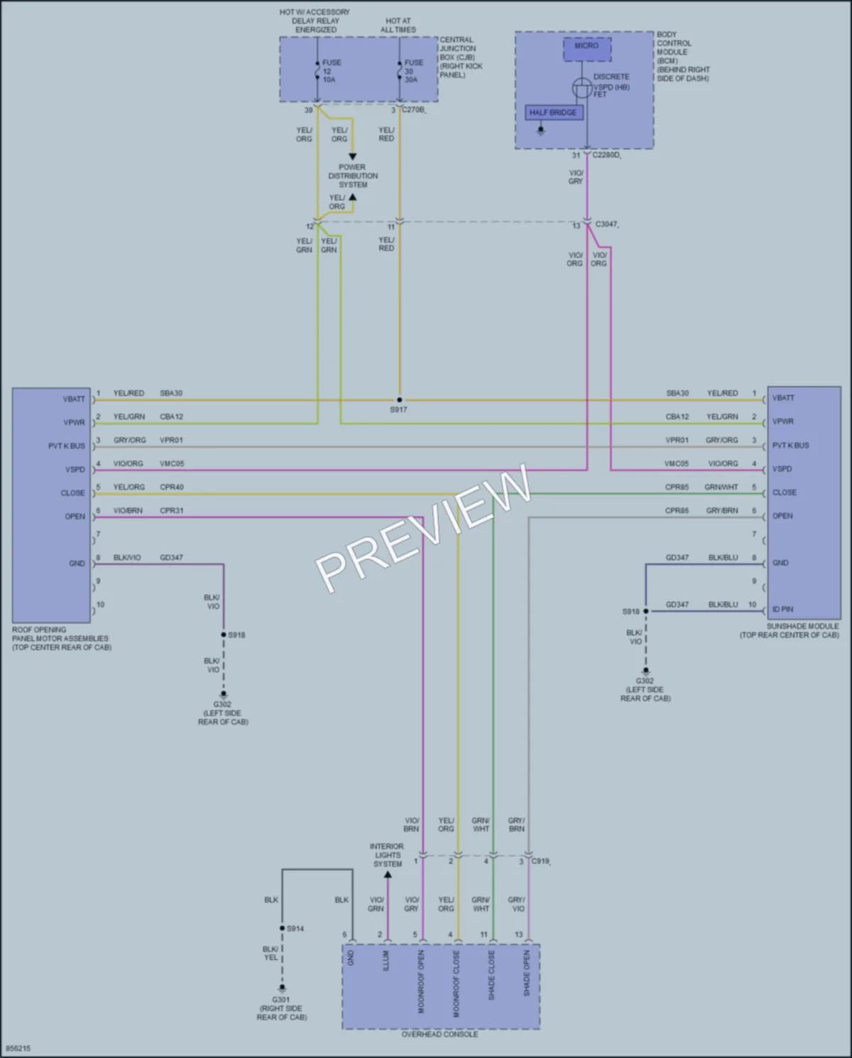 2024 Ford F350SuperDuty Power Top Sunroof wiring diagram preview