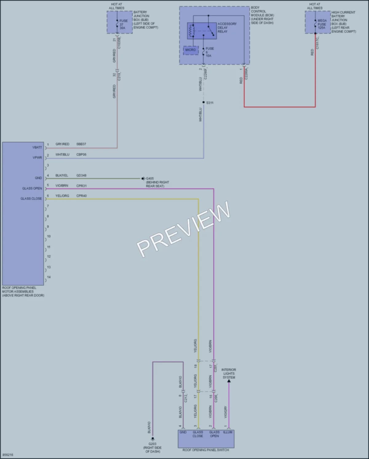 2024 Ford MaverickHybrid Power Top Sunroof wiring diagram preview