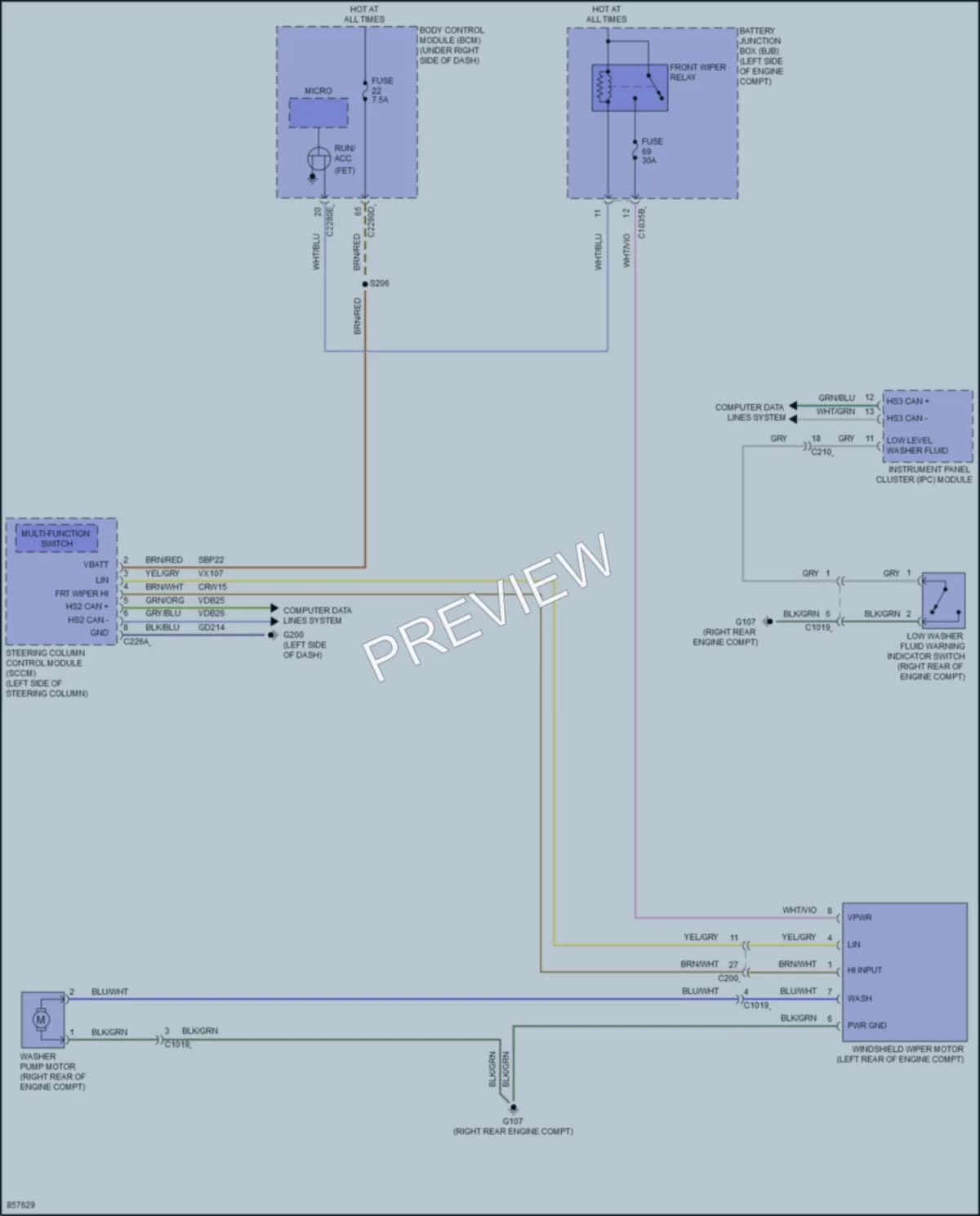 2024 Ford MaverickHybrid Wiper Washer wiring diagram preview