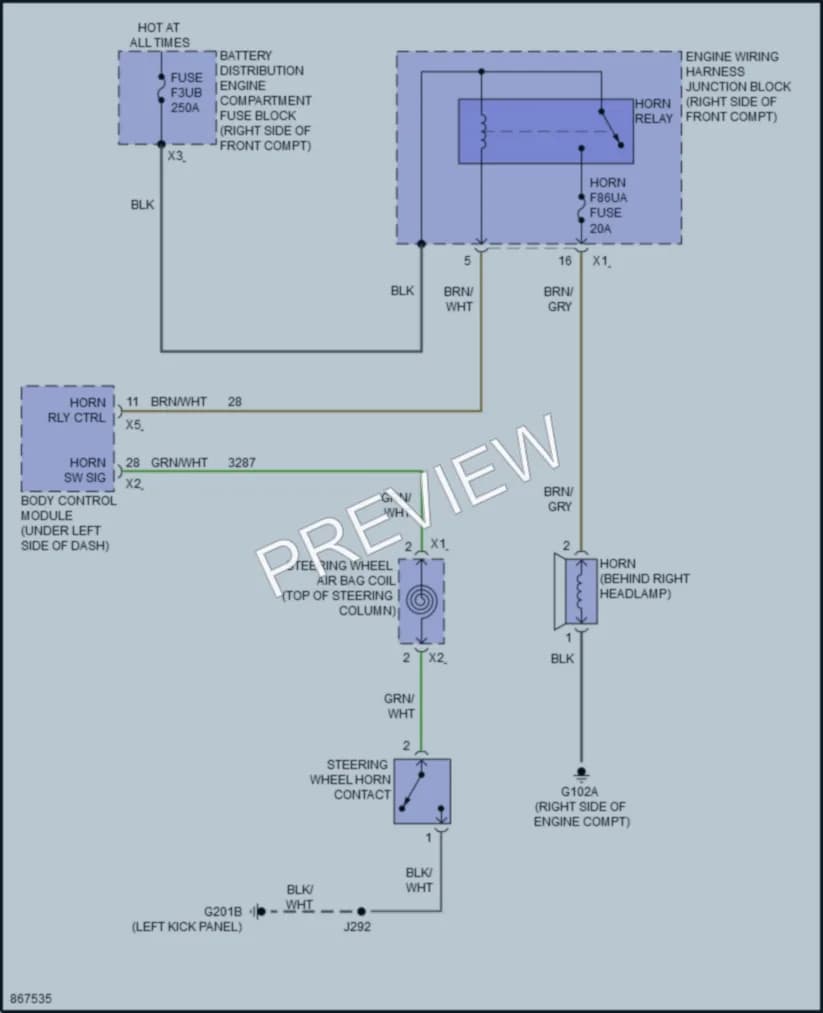 2024 GMC HummerEVSUV Horn wiring diagram preview