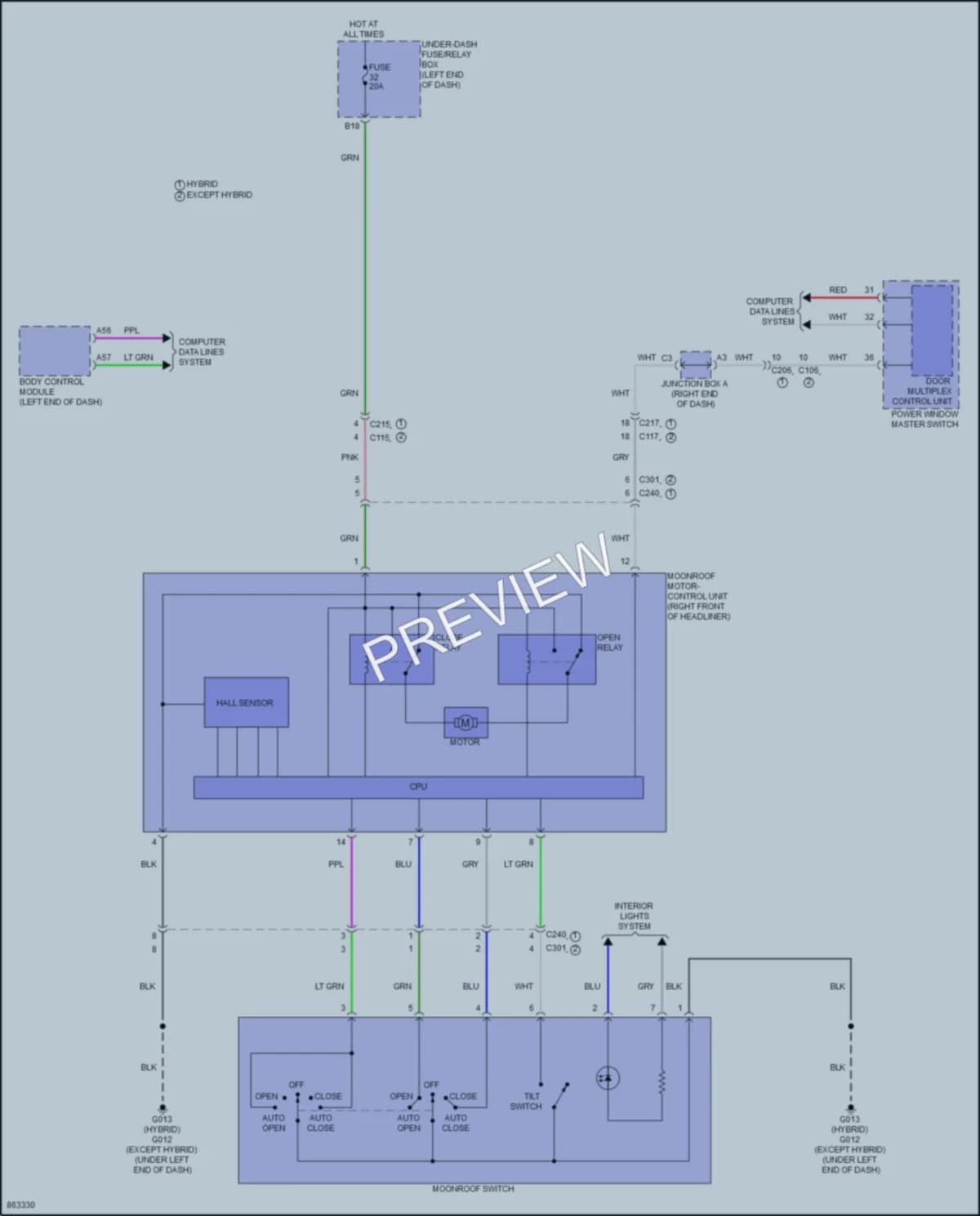 2024 Honda CRV Power Top Sunroof wiring diagram preview
