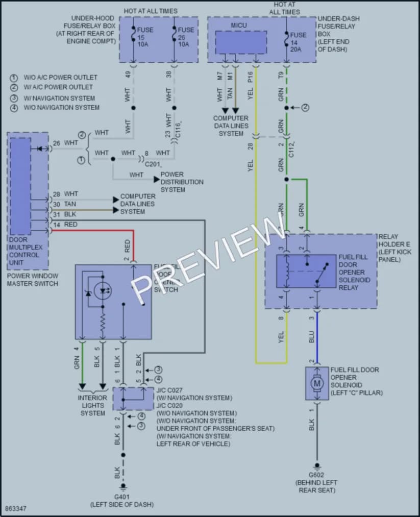 2024 Honda Ridgeline Trunk Tailgate Fuel Door wiring diagram preview