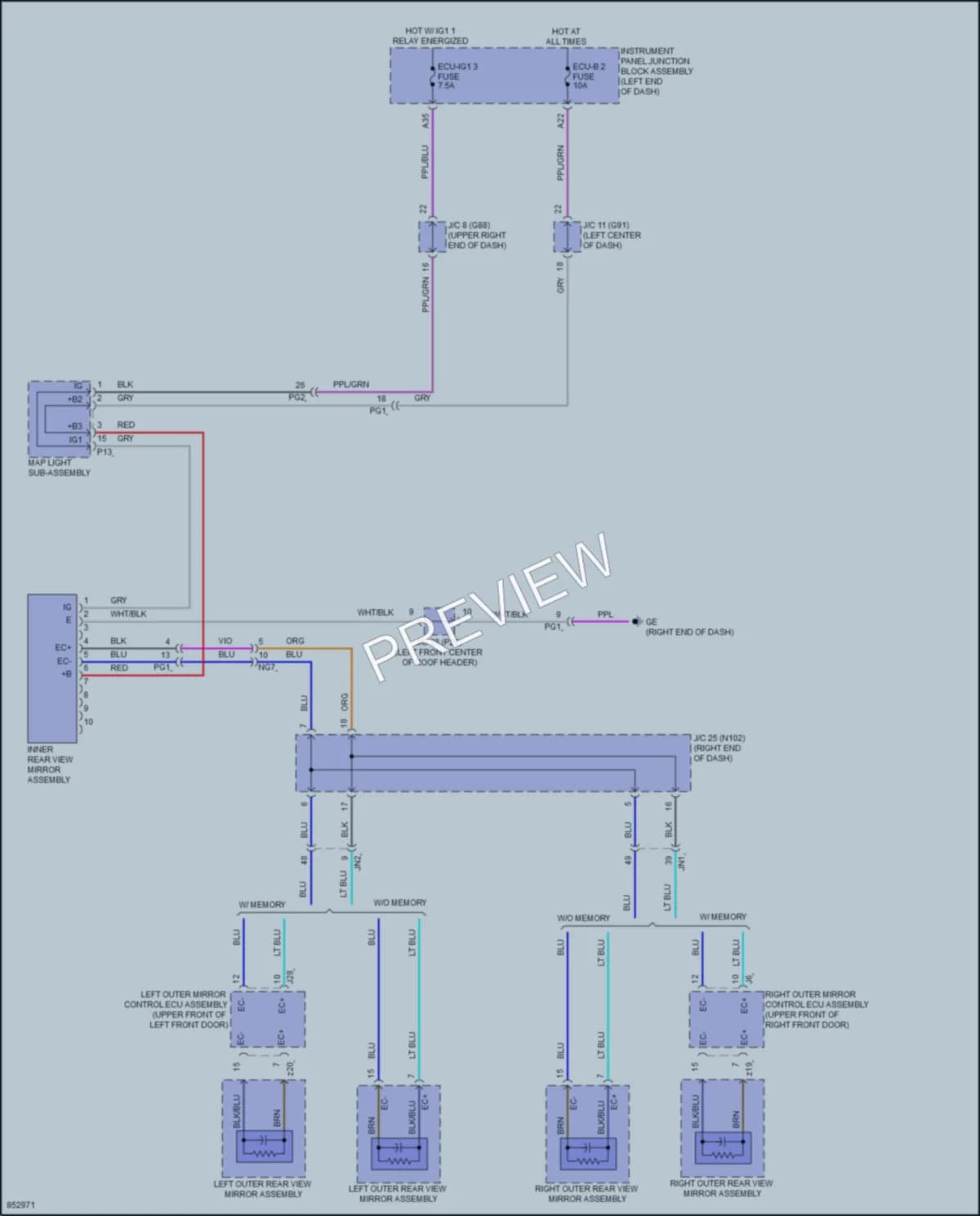 2024 Lexus ES300h Power Mirrors wiring diagram preview