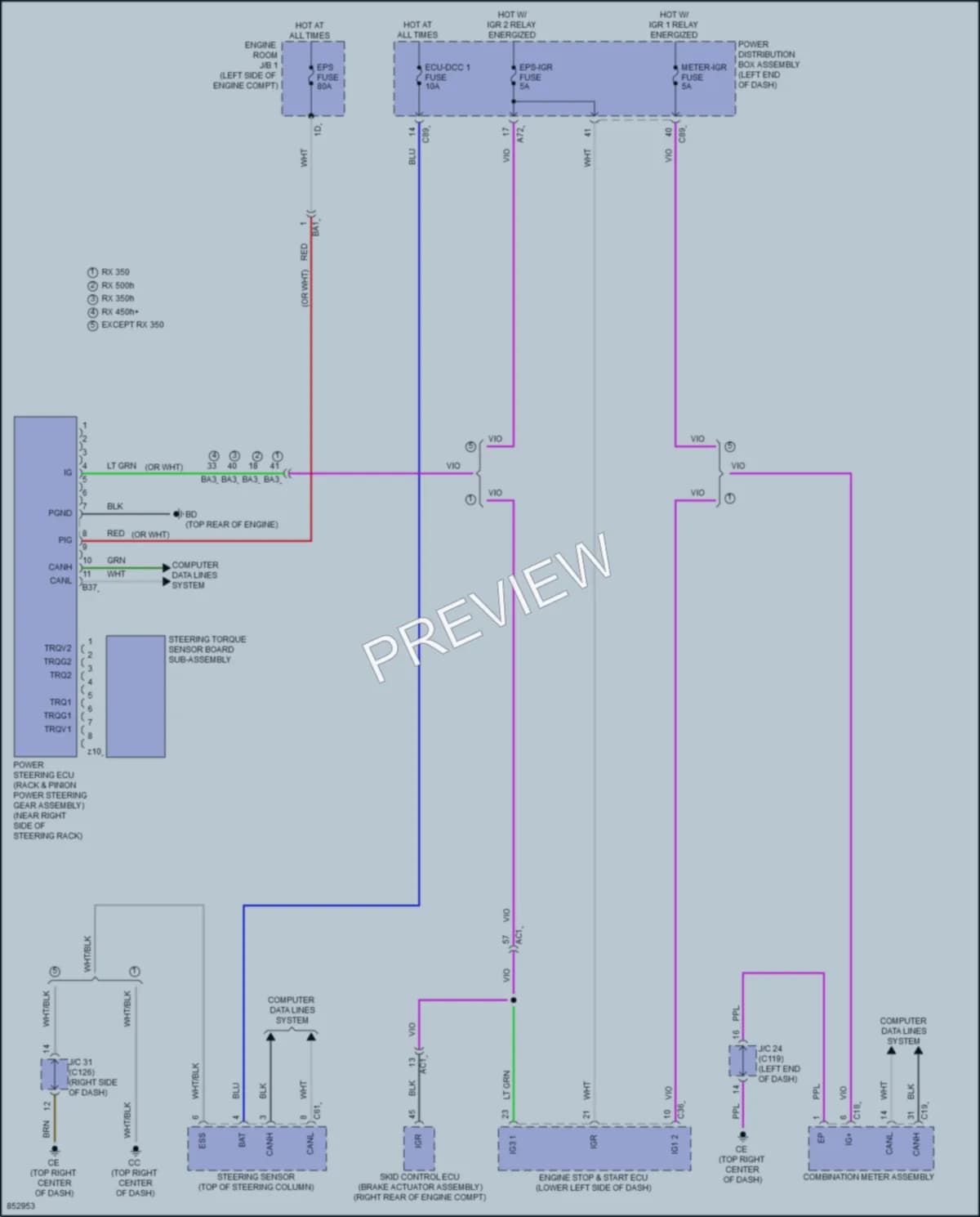 2024 Lexus RX450h Electronic Power Steering wiring diagram preview