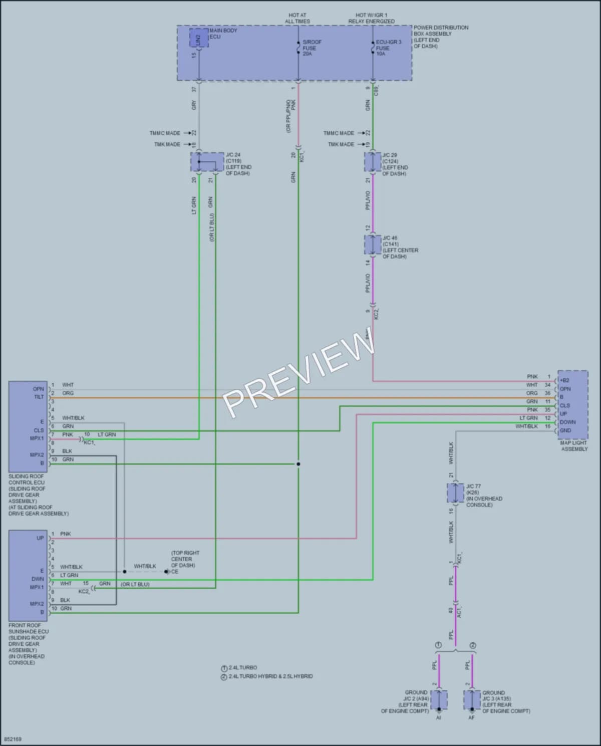 2024 Lexus RX500h Power Top Sunroof wiring diagram preview