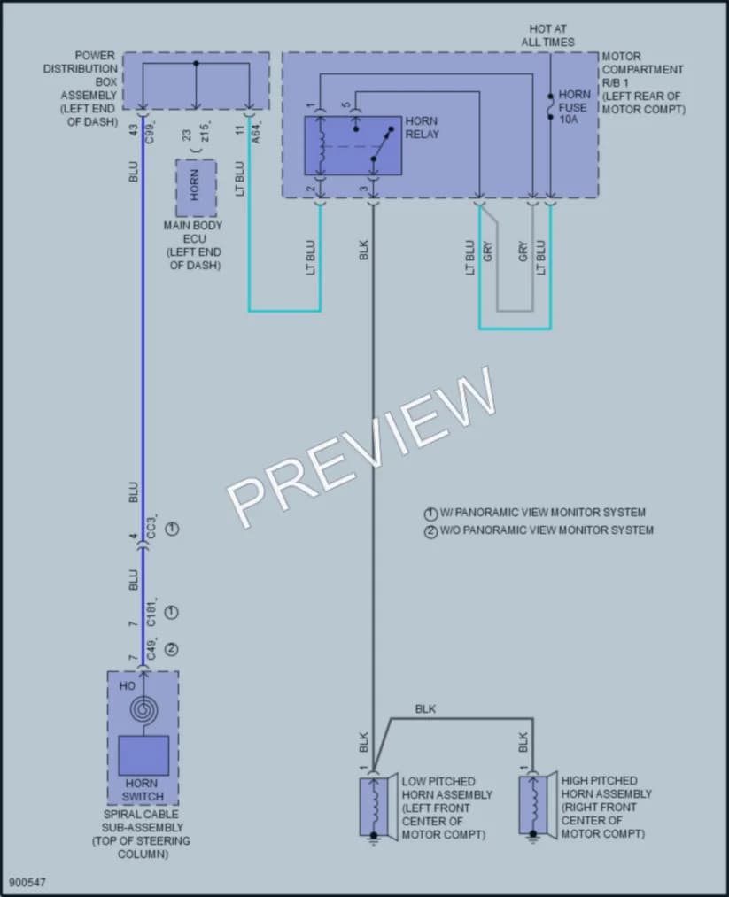 2024 Lexus RZ450e Horn wiring diagram preview