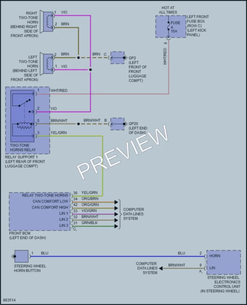 2024 Porsche 718Cayman Horn wiring diagram preview