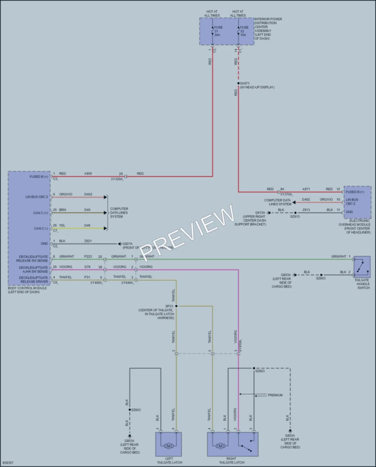 2024 Ram 1500 Trunk Tailgate Fuel Door wiring diagram preview