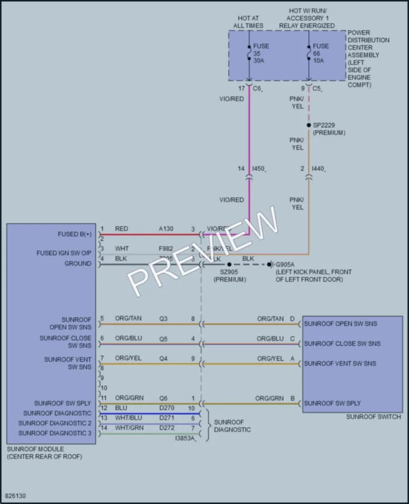 2024 Ram 1500Classic Power Top Sunroof wiring diagram preview