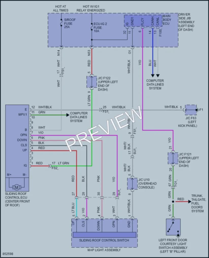 2024 Toyota 4Runner Power Top Sunroof wiring diagram preview