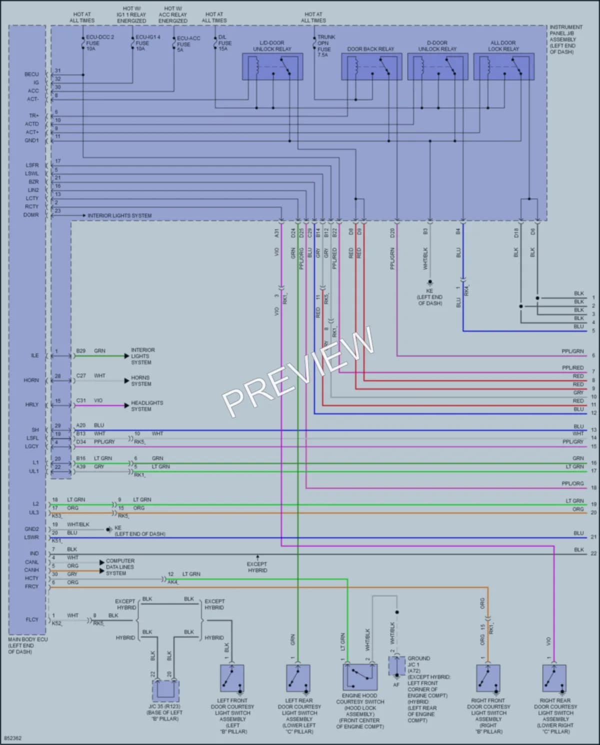 2024 Toyota CamryHybrid Power Door Locks wiring diagram preview