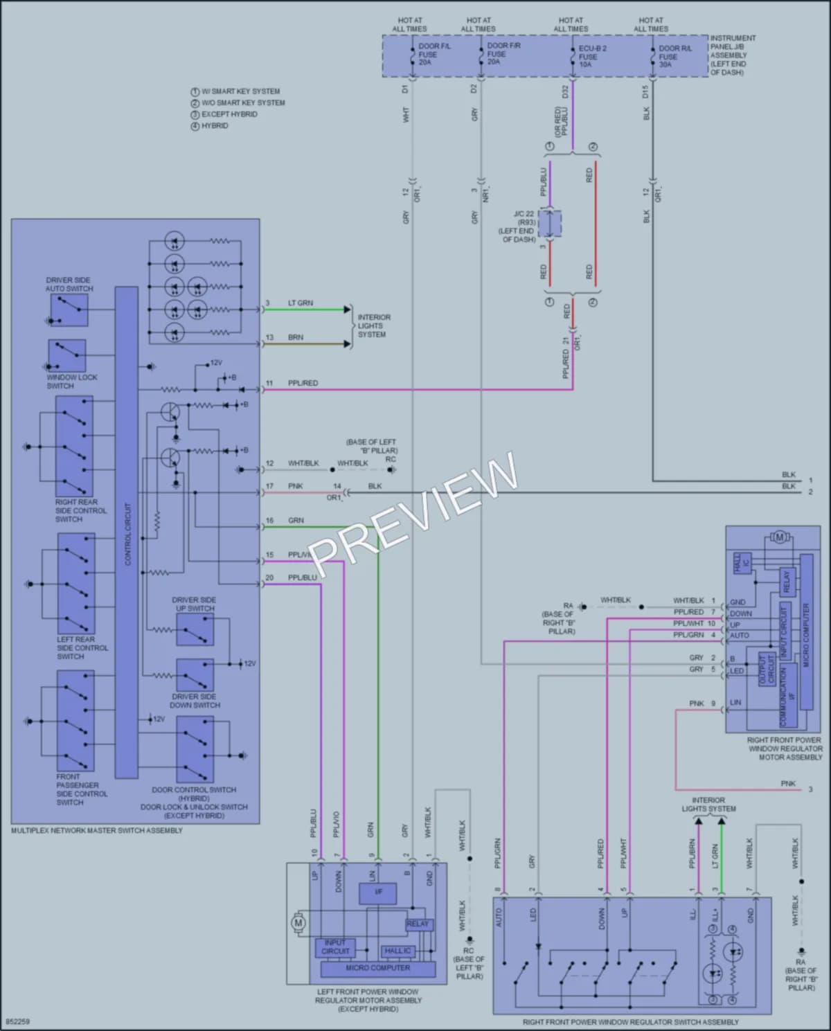 2024 Toyota CamryHybrid Power Windows wiring diagram preview