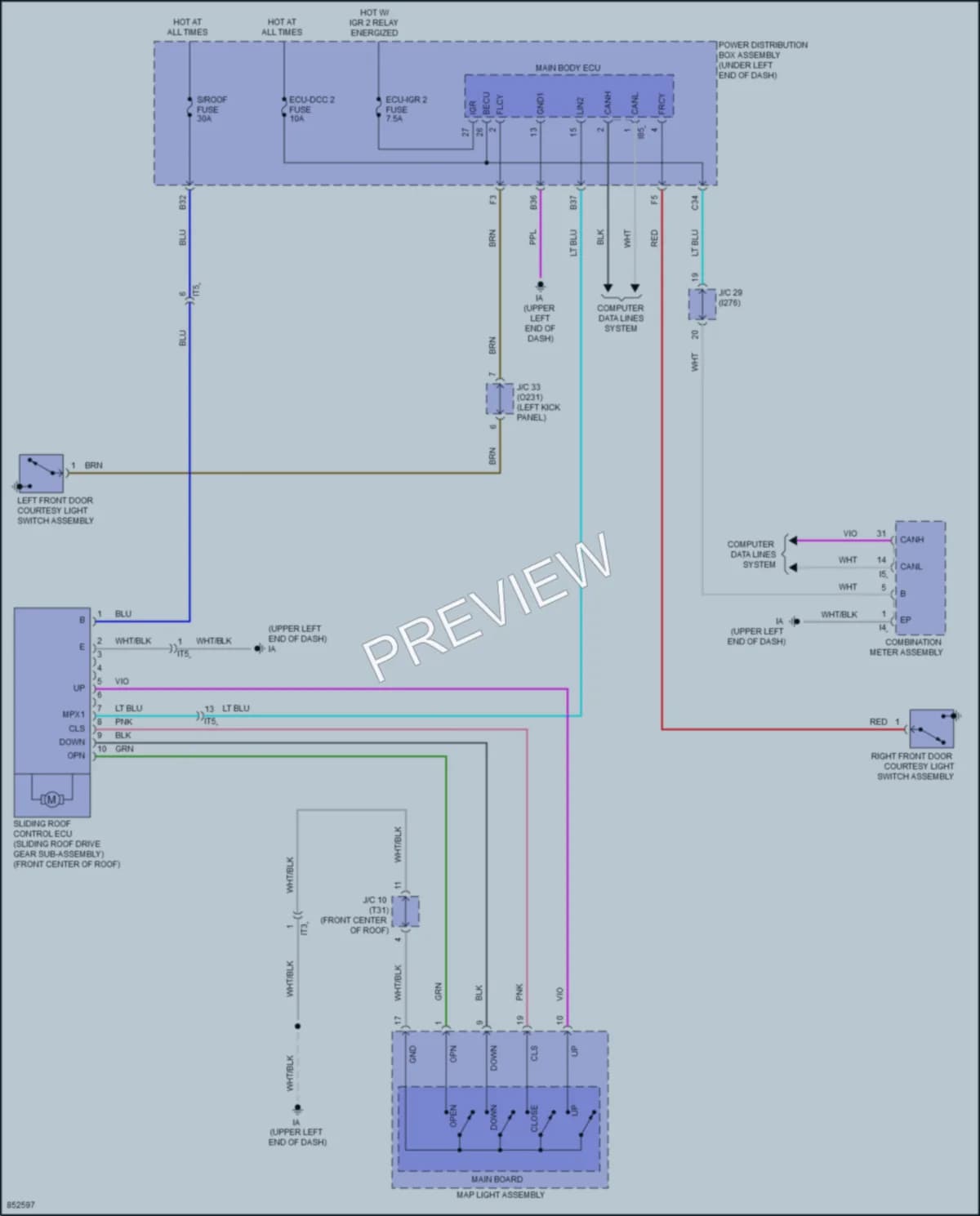 2024 Toyota CorollaCrossHybrid Power Top Sunroof wiring diagram preview