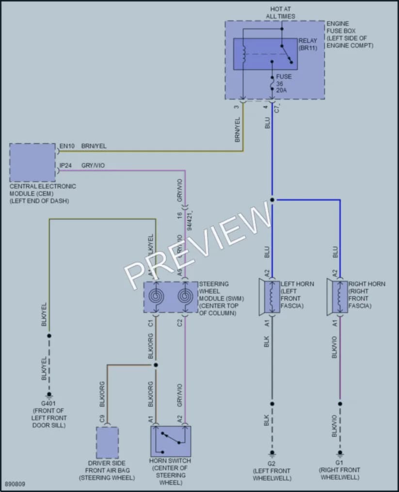 2024 Volvo S90 Horn wiring diagram preview