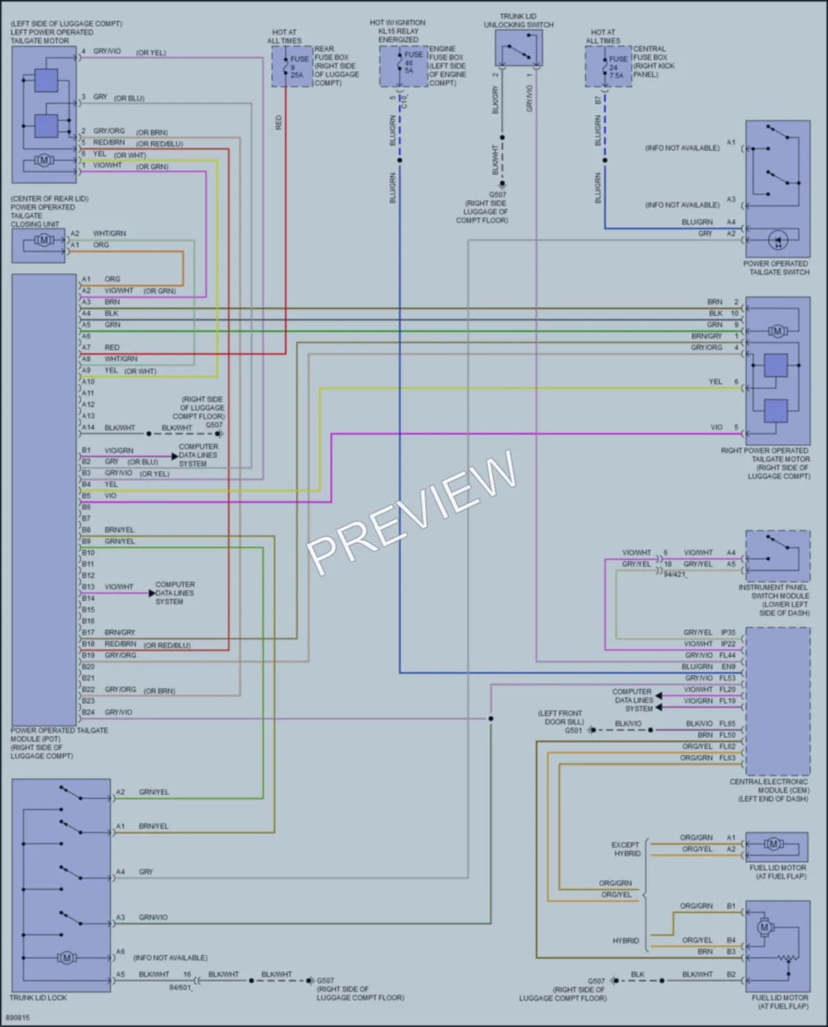 2024 Volvo S90 Trunk Tailgate Fuel Door wiring diagram preview