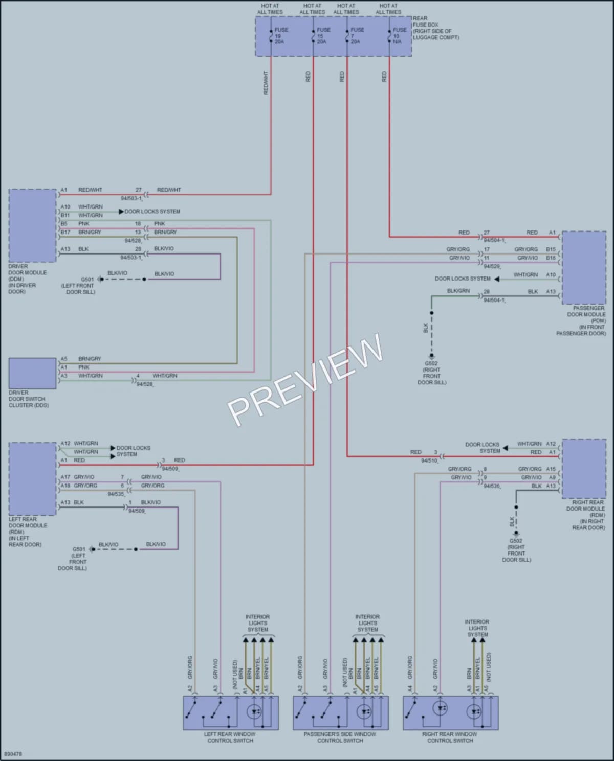 2024 Volvo S90PlugIn Power Windows wiring diagram preview