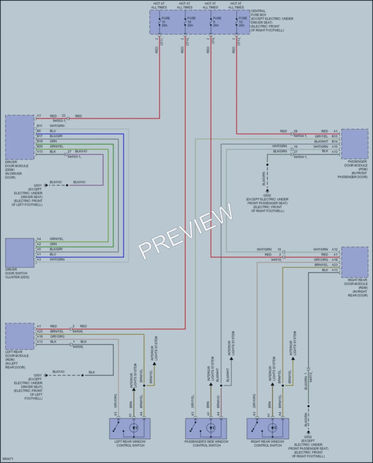 2024 Volvo XC40Electric Power Windows wiring diagram preview