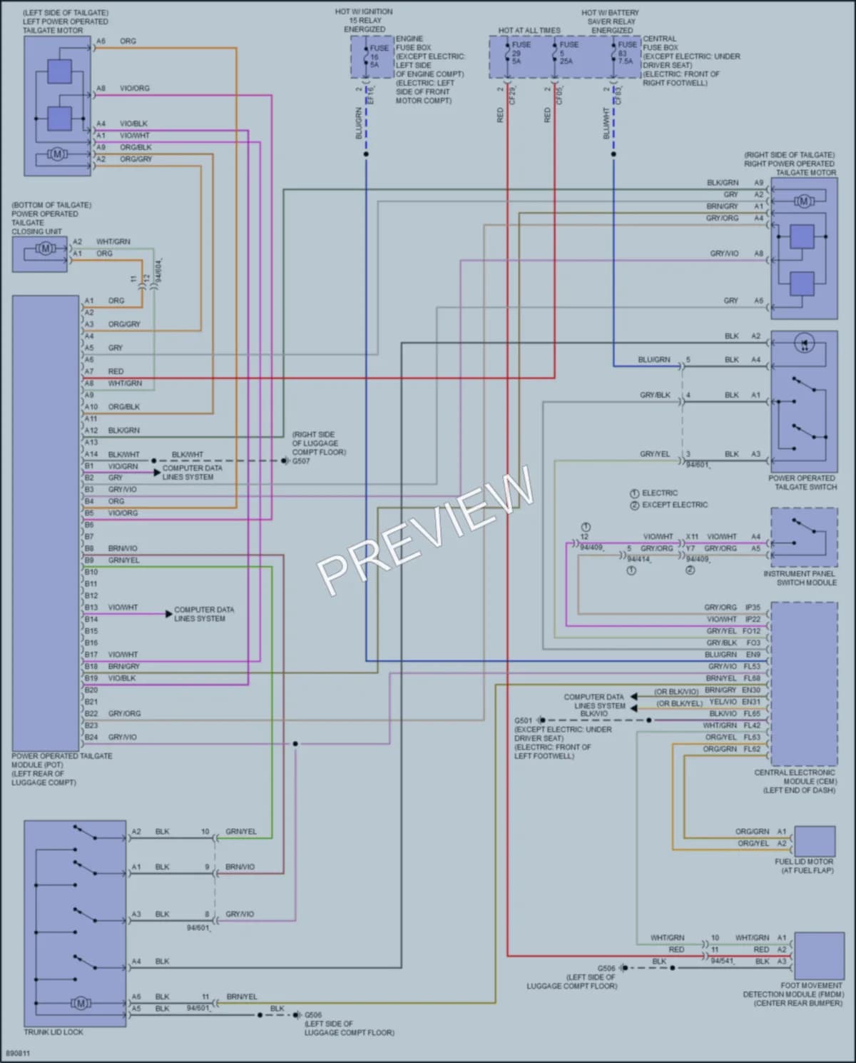 2024 Volvo XC40Electric Trunk Tailgate Fuel Door wiring diagram preview