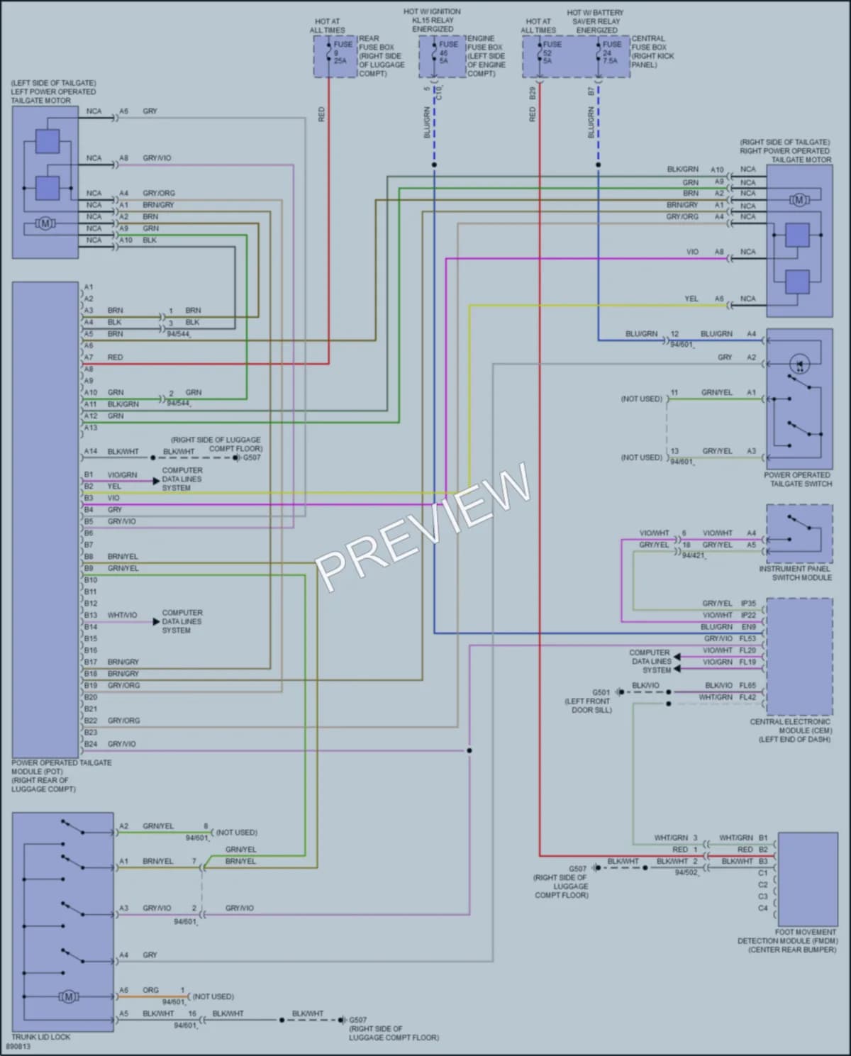 2024 Volvo XC90 Trunk Tailgate Fuel Door wiring diagram preview