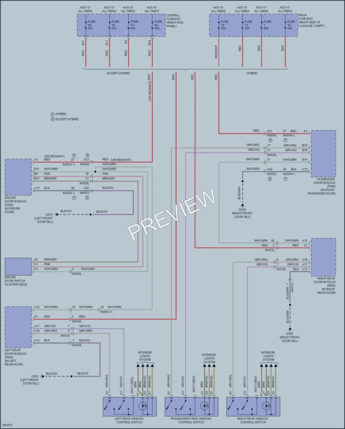 2024 Volvo XC90PlugIn Power Windows wiring diagram preview